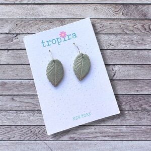 Olive Green Leaf Textured Dangling Polymer Clay Earrings